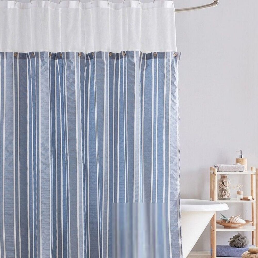 Croscill Coastal Stripe Cloth Blue Shower Curtain 72x72 Guestroom Bathroom Beach